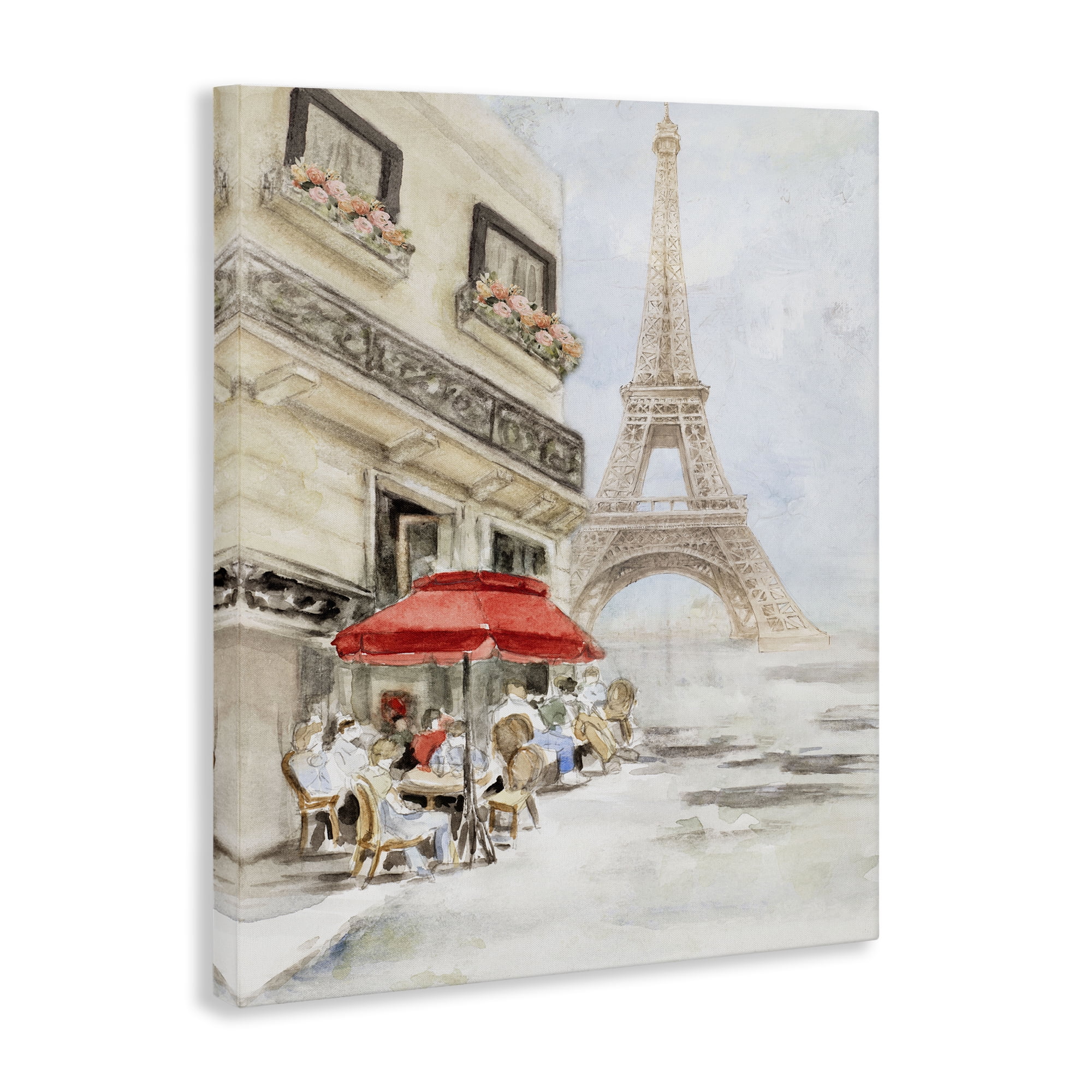 Stupell Industries Sunday Lunch Eiffel Tower Scenic & Cityscapes Painting Wrapped Canvas Art Print Wall Art, 36 x 48