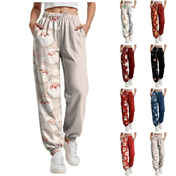 TTUHYWXI Christmas Pajama Pants for Women Print Pj Bottoms Drawstring with Pockets (Black, S)