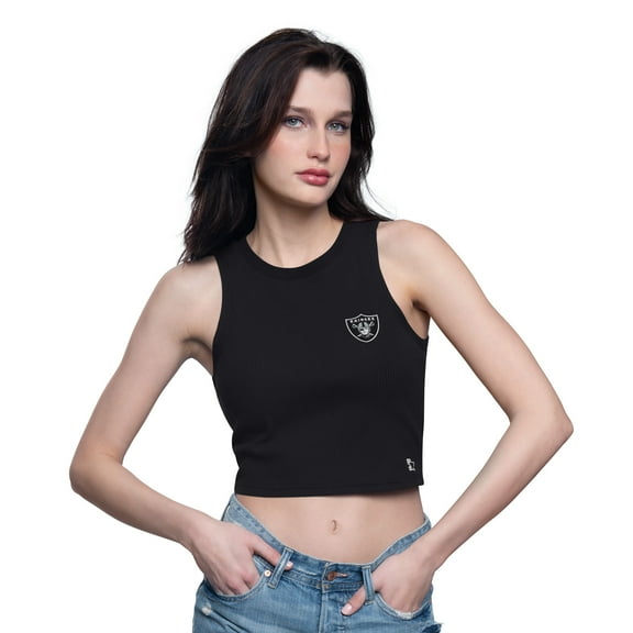 Women's-Starter  Black Las Vegas Raiders Show Up Cropped Tank Top