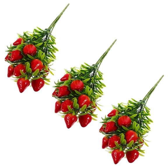 PBPBOX Strawberry Faux Plant Most Realistic Artificial Strawberry Plants PVC 3Pcs