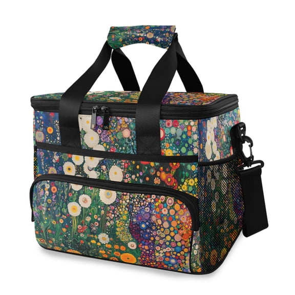 FORMRS Insulated Cooler Bag 24 Cans Capacity Soft Leakproof Lunch Box with Side Pockets, White Floral Garden
