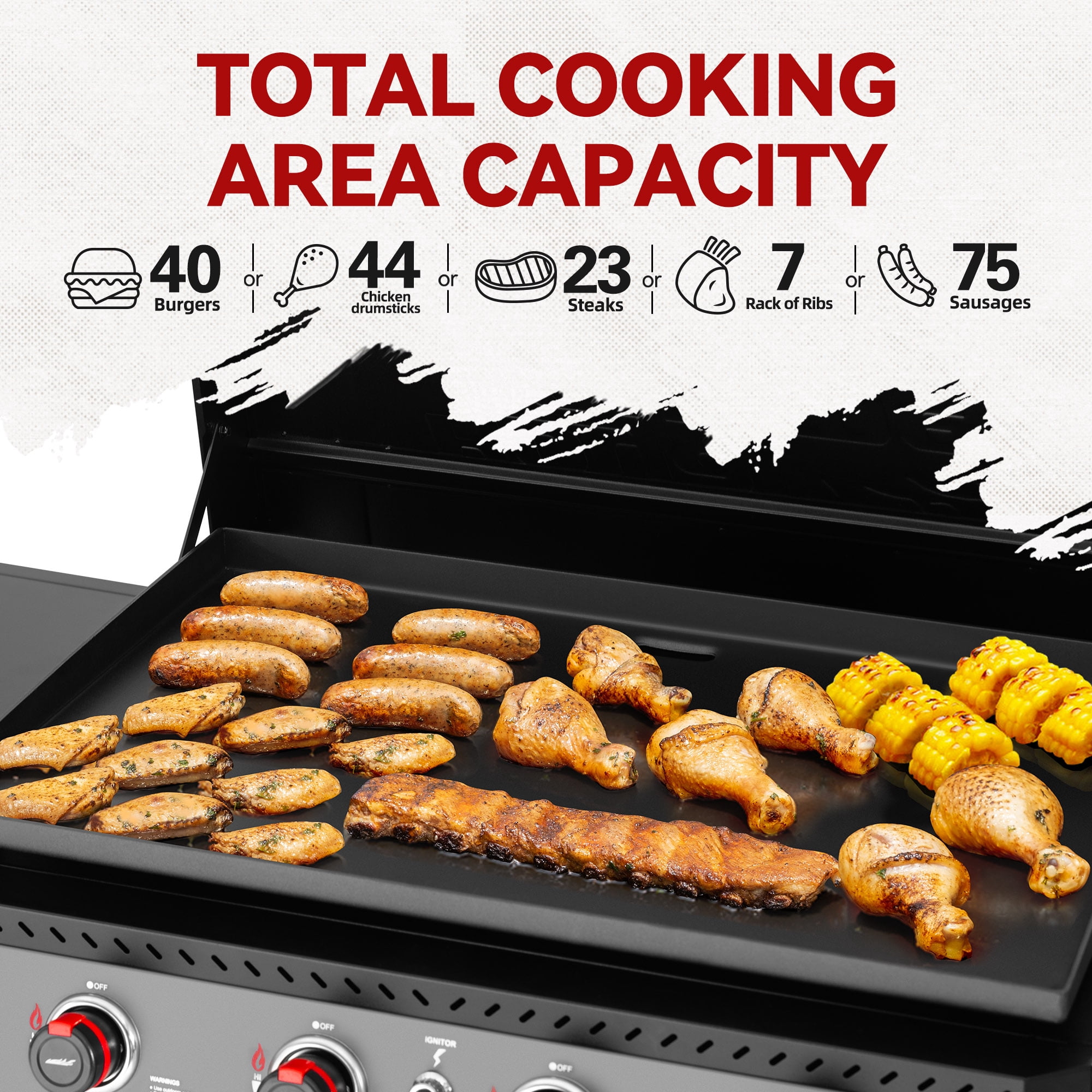 Royal Gourmet GB4005P 34-Inch 4-Burner Gas Griddle with Hood, Griddle with Collapsible Side Shelves and Storage Basket,Black