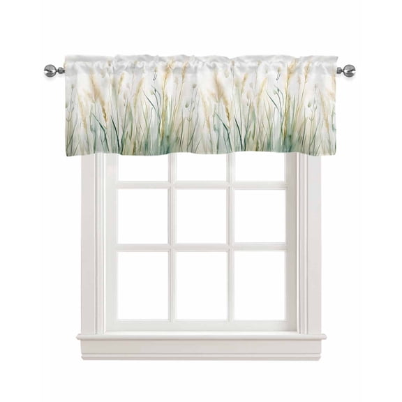 Vintage Green Leaf Kitchen Valances for Windows Farmhouse Linen Window Valance Curtain for Living Room Window Treatment Spring Country Retro Botanical Valance Rod Pocket Topper Drape, 42 x 12 Inch