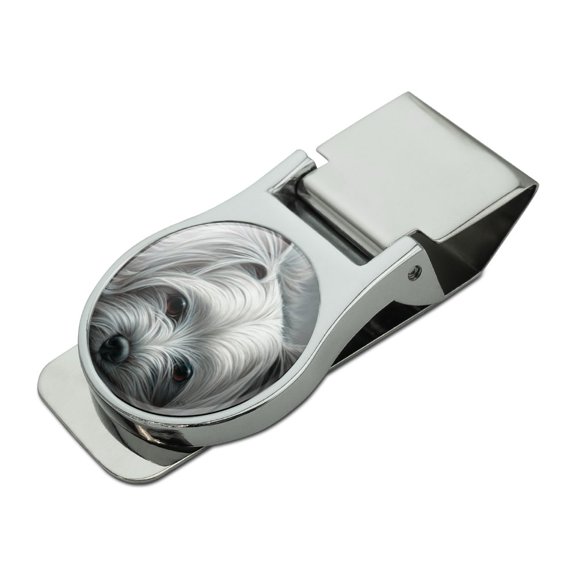 Yorkshire Terrier Yorkie Tired Sleepy Dog Satin Chrome Plated Metal Money Clip