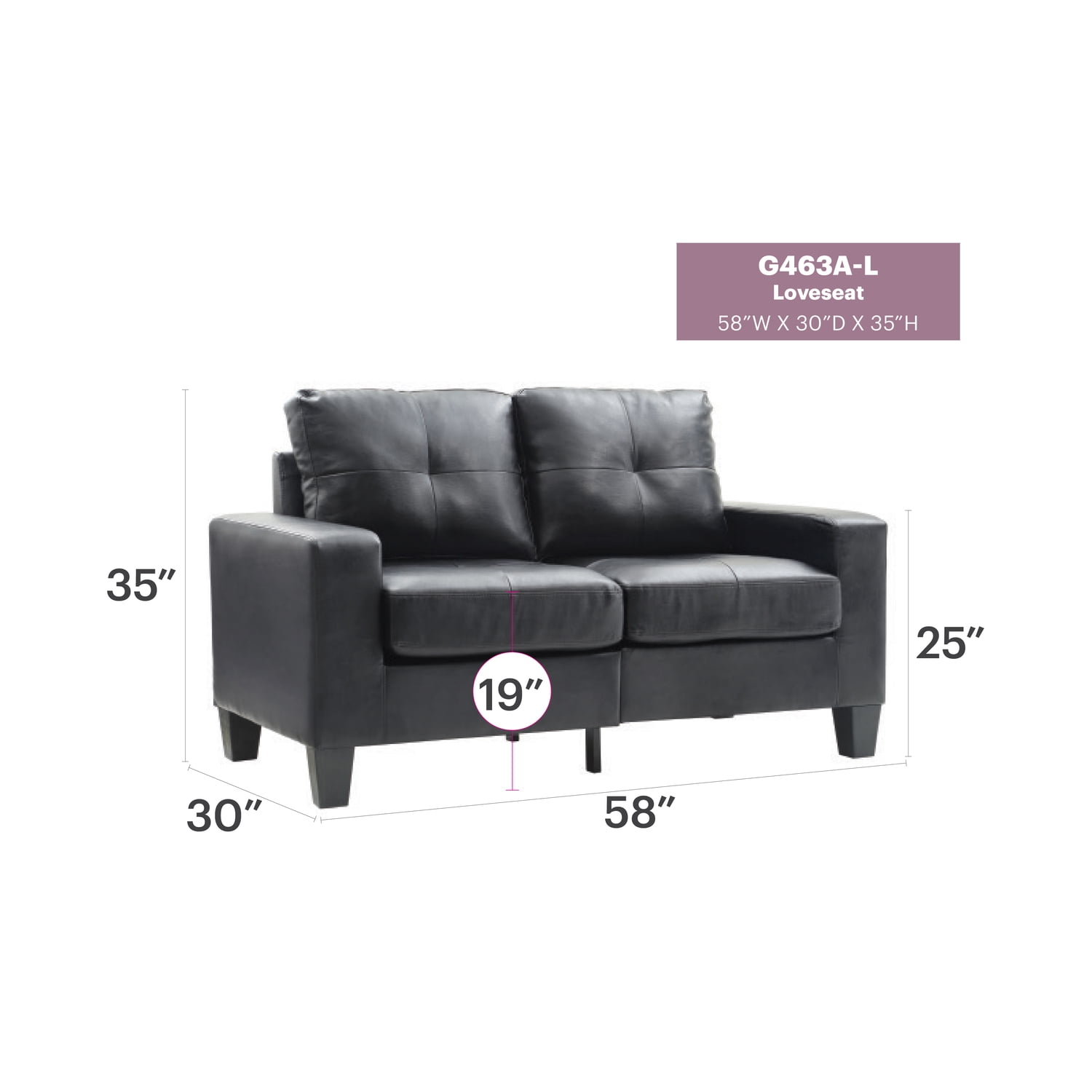 Glory Furniture Newbury Faux Leather Modular Loveseat in Black