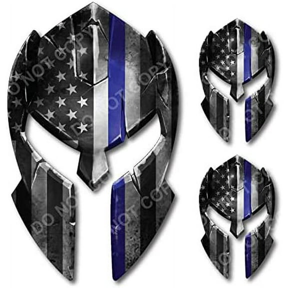 TBL Thin Blue Line Spartan Soldier Helmet American Flag Police Officer Blue Lives Matter Sniper Vinyl Decal Stickers Car Truck Sniper Marines Army Navy Military Graphic