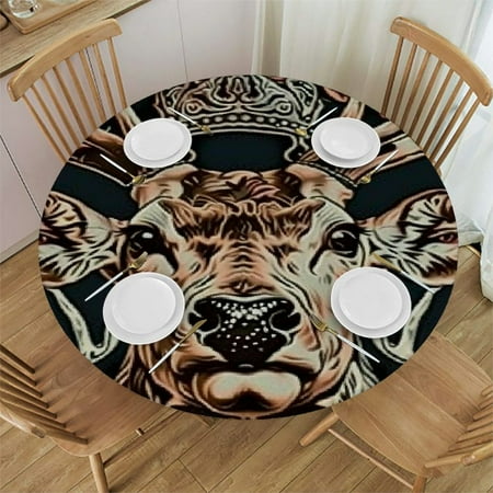 

Tllo0ord Round Tablecloth Floral Skull and Wolves Tablecloth Elastic Edged Round Fitted Table Cover Waterproof Table Cloth Fits Tables 46-50
