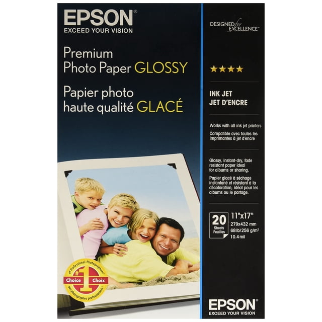 Papel fotográfico Epson Premium GLOSSY de 11 x 17 pulgadas, 20 hojas