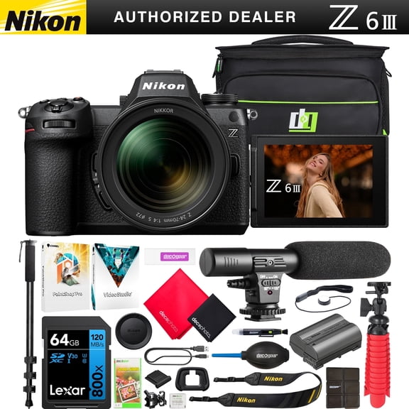 Nikon Z6III Full Frame Mirrorless FX 6K Camera Body with NIKKOR 24-70mm F4 S Lens 1892 Bundle w/Deco Gear Bag   Microphone   Monopod   64GB Card   Software & Accessories | Official Nikon USA Dealer