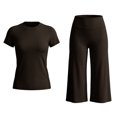 thumbnail image 7 of KPOPLK Womens 2 Piece Workout for Summer Fall Athletic Gym Pilates Yoga Slim Fit Short Sleeve Tee Shirt and Pant Outfit Set Coffee,Size L, 7 of 7