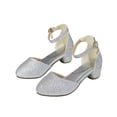 thumbnail image 2 of HUANBAI Girls Dress Shoes Girls High Heel Sparkly Flower Girl Shoes Closed Toe Ankle Strap Girl For Kids Formal Wedding Party Birthday ,(6-7 Years Silver) Size ,12, 2 of 5