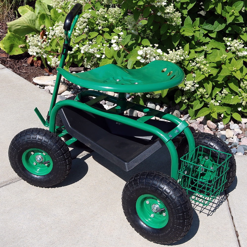 Sunnydaze Rolling Garden Cart with Extendable Steering Handle, Swivel