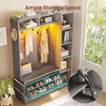thumbnail image 4 of Farmhouse Hall Tree with 10 Coat Hooks, Bench and Shoe Storage, Entryway Bench with Flip Drawers, 7 Shelves and Led Lights for Entryway, Hallway, 4 of 7
