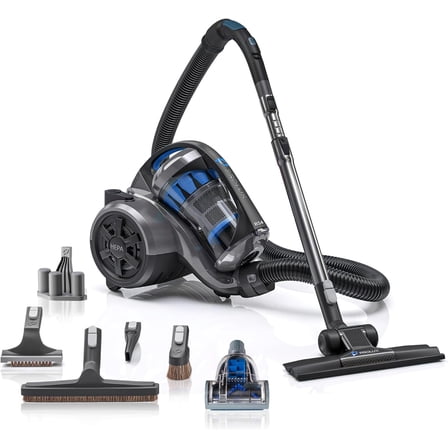 RS4 Lightweight Bagless Canister Vacuum with Dual HEPA Filtration and Premium Button Lock Tools