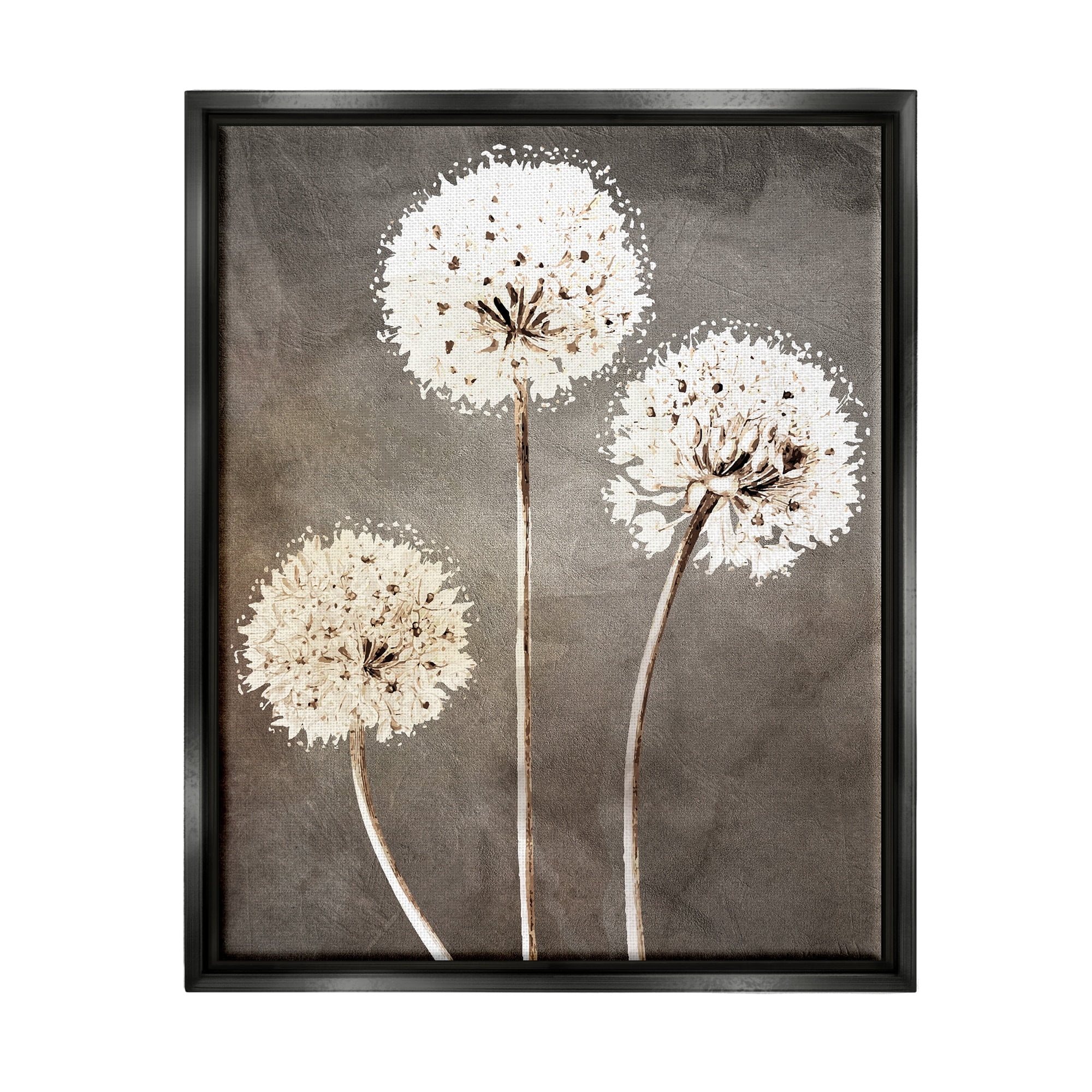 Stupell Industries Fluffy Dandelion Plants Wildflower Botanical Blooms Graphic Art Jet Black Floating Framed Canvas Print Wall Art, Design by Kim Allen