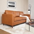thumbnail image 4 of Garvee Brown Leather Sofa, 83" Mid-Century Modern Couch, 3-Seater Sofa with Armrests and Comfy Cushions, Pu Deep Seat Sofas for Living Room, Bedroom, Office, 4 of 6