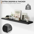 thumbnail image 4 of Floating Shelves - 12 Inch Rustic Wooden Wall Shelves - Extra Deeper & Thicker Wall Mounted Storage Shelf for Living Room, Kitchen, Farmhouse - 55" W x 12" D x 1.8" H - Rustic Black, 4 of 14