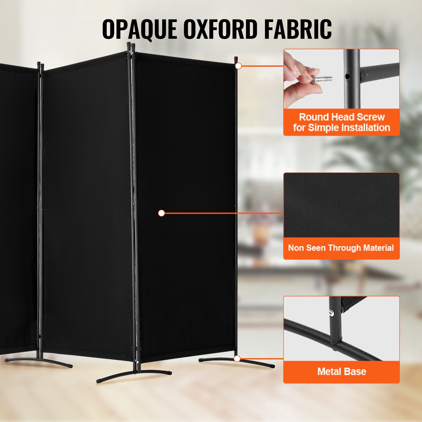 VEVOR Room Divider, 3 Panel Room Divider, Folding Privacy Screen and Portable Partition Divider for Room Separation, Freestanding Room Partitions for Office, Bedroom, Study, Black