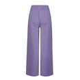 thumbnail image 4 of WIZUTIZ Palazzo Pants for Women Casual Comfy Leisure Loose Wide Leg Dress Pants Spandex Elastic High Rise Full Length Pants Solid Button with Pockets Summer Pants for Teen Girls Sports Party Purple, 4 of 4