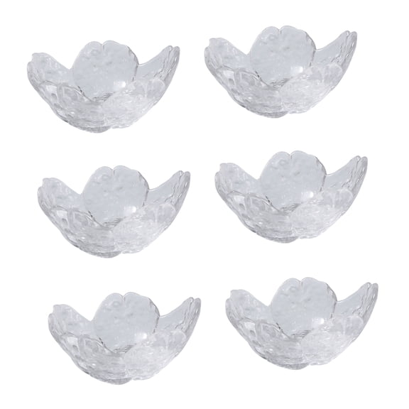 Small Glass Serving Bowls Set, 6 Flower Petal Dipping Bowls with Textured Wall for Condiments, Snacks, and Table Service
