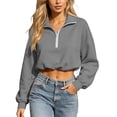thumbnail image 2 of YanHoo Womens Cropped Sweatshirts Quarter Zipper Lapel Pullover Tops Classic Fit Long Sleeve Sweatshirt, 2 of 8