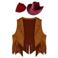 thumbnail image 3 of LiiYii Kids Western Cowboy Cowgirl Outfit 3 Pcs Set for Boys Girls Party Farm Dress Up Brown&Red 10, 3 of 4