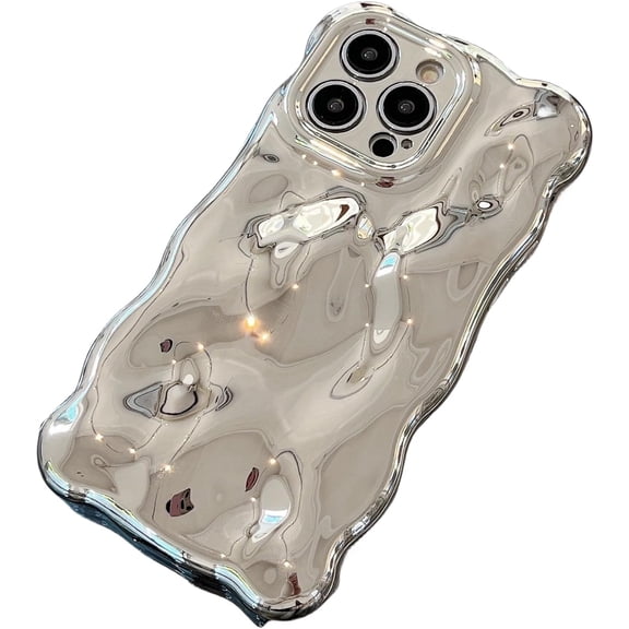 Solid Colour electroplated Bubble Phone case, Simple Style, Wave curl Frame, Anti-Drop and wear-Resistant, for iPhone 15 14 13 12 11 Pro Max Phone Case (Silver,iPhone 15 Pro Max)