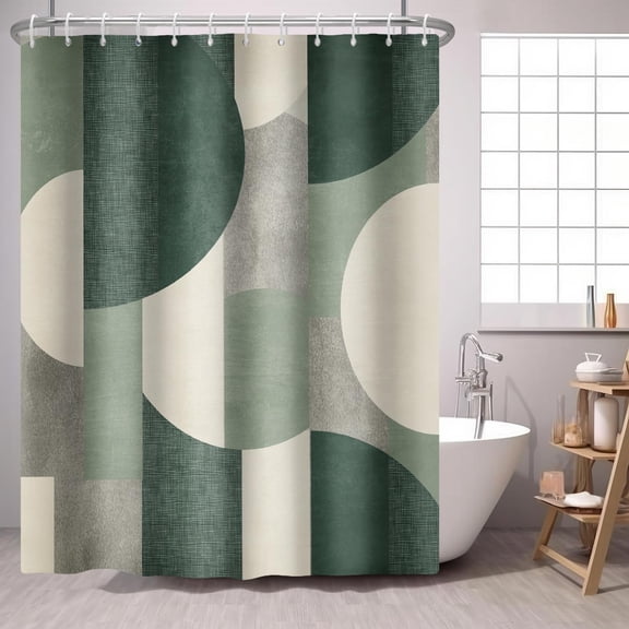 Green Shower Curtain Abstract Modern Geometry Circles Contemporary Style Bath Curtain Bathroom Accessories 72x72 Inches