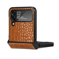 thumbnail image 4 of SaniMore for Samsung Galaxy Z Flip 4 6.7" 2022 Case, Crocodile Texture PU Leather Hinge Protection Wear-resistant Vintage Folding Shell Shockproof Drop-resistant, Brown, 4 of 11