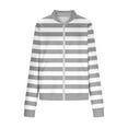 thumbnail image 5 of Trendy Bomber Jacket for Women Waffle-Textured Printed Full Zip Long Sleeve Hoodless Coat Casual Fall Clothes (L, Gray|Stripe), 5 of 5