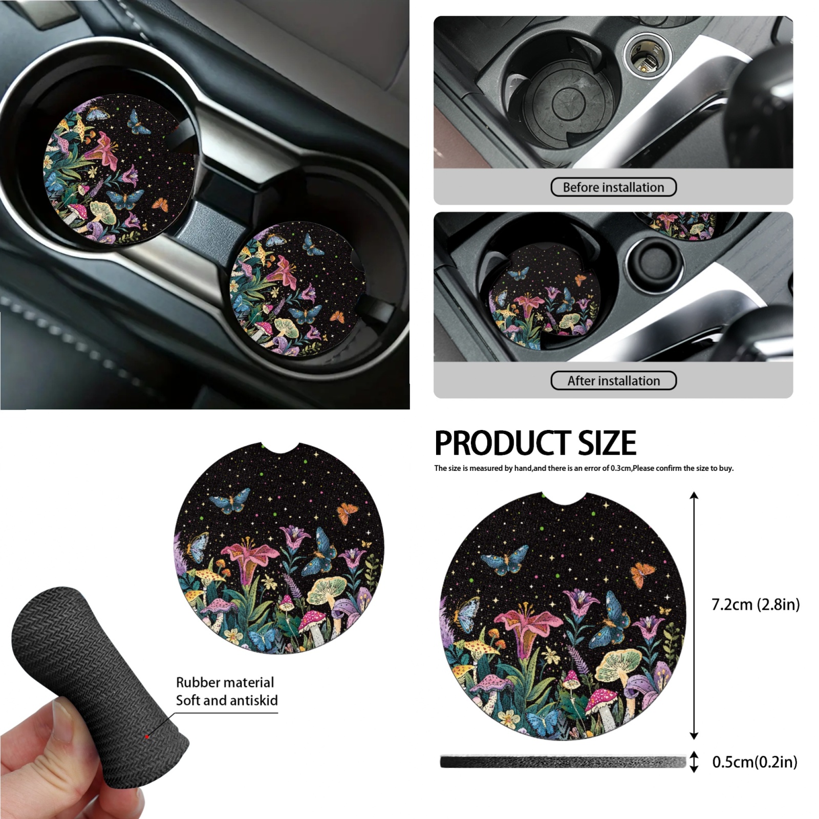 Garronmavis Aesthetic Butterfly Petunia 15 PCS Car Seat Cover Full Set 4 Pieces Car Seat Covers Steering Wheel Cover Keychain Car Trash Bag Car Dash Accessories Rearview Mirror Cover Car Coasters