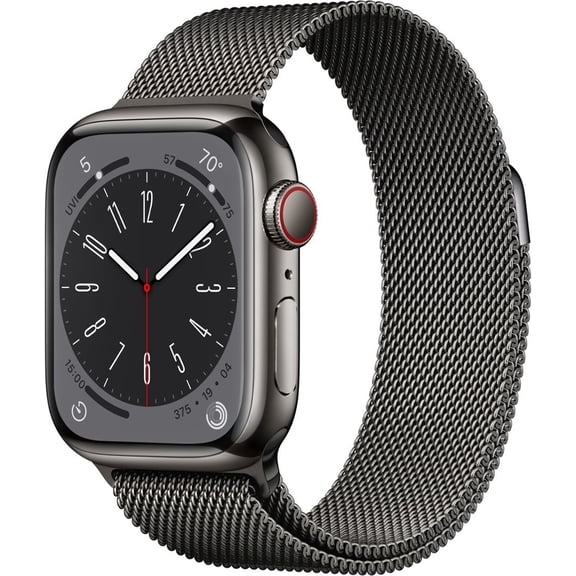 Pre-Owned Apple Watch Series 8 GPS   Cellular 45mm Stainless Steel Case with Graphite Milanese Loop. Fitness Tracker, Blood Oxygen & ECG Apps, Always-On Retina Display - Graphite (Fair)