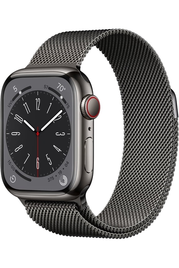 Pre-Owned Apple Watch Series 8 GPS + Cellular 45mm Stainless Steel Case with Graphite Milanese Loop. Fitness Tracker, Blood Oxygen & ECG Apps, Always-On Retina Display - Graphite (Fair)
