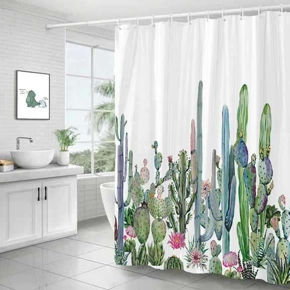 Cactus Pattern Bath Curtain Waterproof Fabric Shower Curtains Fresh Flower Plant Bathtub Screen for Bathroom Home Decoration