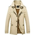thumbnail image 1 of Mens Winter Windbreaker Plus Velvet Mid-Length Slim with Epaulettes Trench Coat, 1 of 6