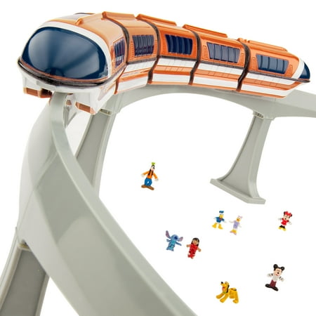 Monorail Train Track Playset (Orange) Walt Disney World Spaceship Earth Figure Light & Sound Toy Vehicle Collector Set [ Mickey-Minnie-Donald-Daisy-Pluto-Stitch-Lilo-Goofy ] Parks Limited Collectible