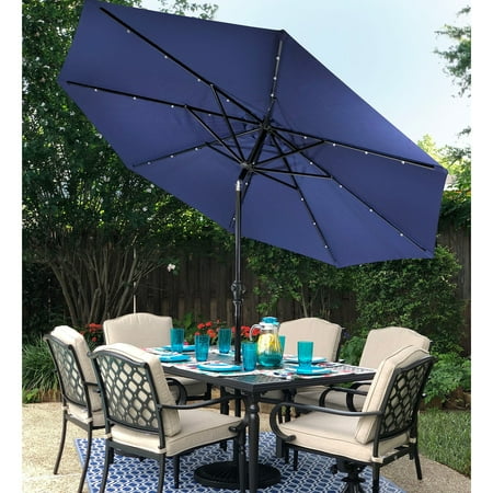 Sun Ray - 9' Round Solar Lighted Umbrella - Taupe