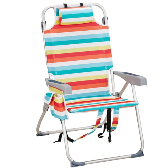 Alvantor Folding Beach Chair with 5 Position Recline Aluminum Frame Cup Holder Storage Pouch Rainbow Stripes