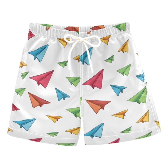 Colorful Paper Airplanes Pattern Swim Trunks Quick Dry Beach Pool Board Shorts Lightweight Stylish Print Sizes 2T to XL