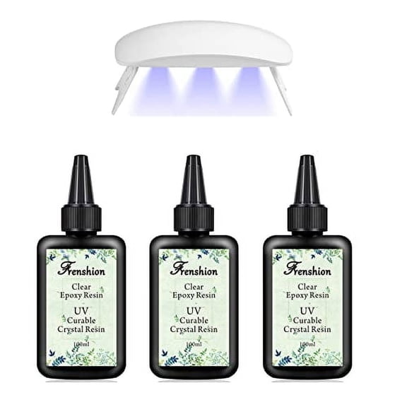 Included Lamp 3PCSX 100ML Crystal Clear Transparent Epoxy Resin UV resin Non-Toxic for DIY Jewelry Earrings Necklace Bracelet Nail Art Accessories, Quick Curing No Need to Mix