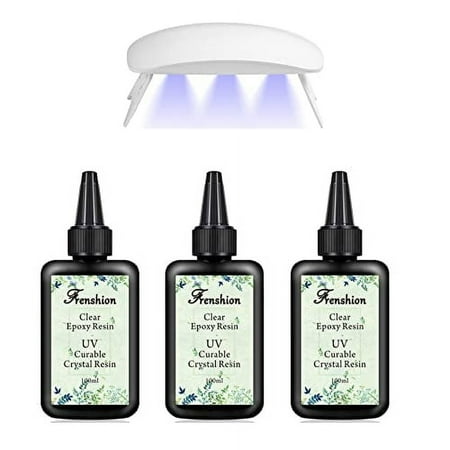 Included Lamp+3PCSX 100ML Crystal Clear Transparent Epoxy Resin UV resin Non-Toxic for DIY Jewelry Earrings Necklace Bracelet Nail Art Accessories, Quick Curing No Need to Mix