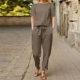 thumbnail image 2 of NMMUED Linen Two Piece Set Women, Two Piece Sets for Women Summer, Short Sleeve Shirts for Women, Wide Leg Pants Woman, Women Beach Fashion, Brown L, 2 of 7