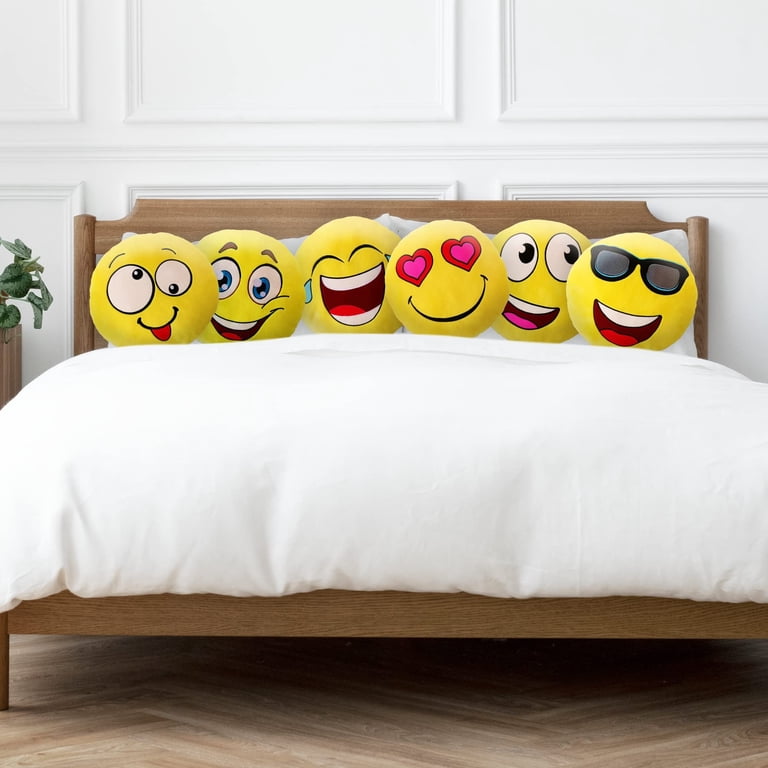 ArtCreativity Pack Of 6 Emoticon Pillows - 11 Inch Soft Plush Yellow Smiley Face Cushions