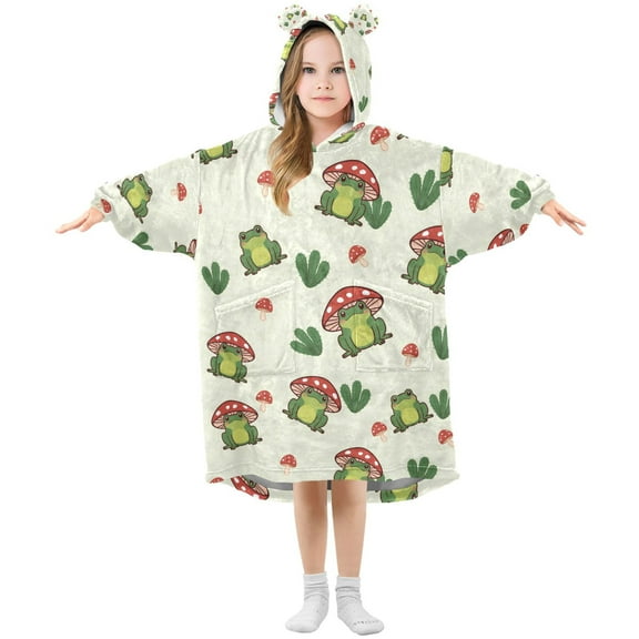 joogoo Wearable Blanket Hoodie for Frogs Mushrooms Oversized Sherpa Hooded 3-14 YR M