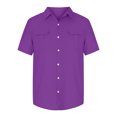 thumbnail image 3 of ZCFZJW Men's Casual Linen Button Down Shirt Short Sleeve Beach Shirt Solid Color Regular Fit Lightweight Holiday Vacation Tops with Double Front Pockets Purple M, 3 of 7