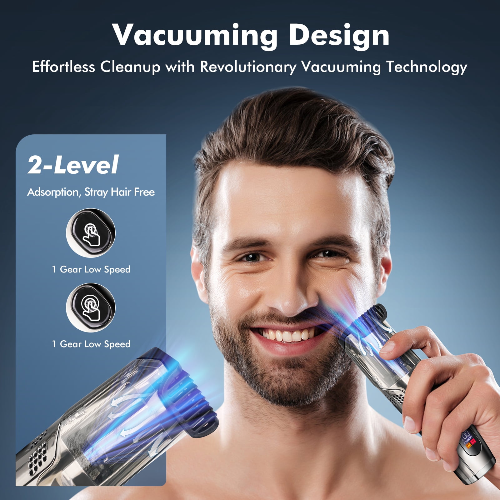 Prozing Vacuum Beard Trimmer for Men, Hair Clippers for Men with Adjustable Comb (1-20mm), Precision Blades Cordless Electric Razor for Mustache & Stubble, IPX6 Waterproof Grooming Shaver