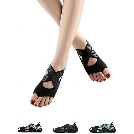 Fnrpue Yoga Socks Toeless Pilates Shoes Non Slip Barre Shoes（Black）