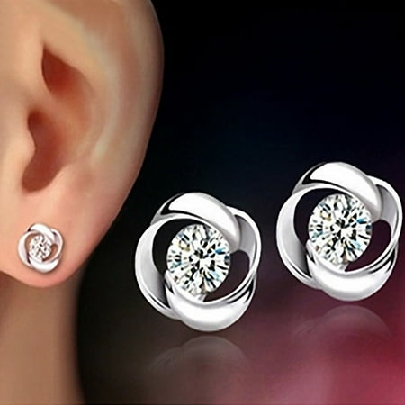 - Silver Plated Spiral Ear Stud Simulated Diamond Earrings