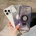 thumbnail image 5 of Magnetic Ring Stand Glitter Case for iPhone 16 Pro Max, (Compatible with Magsafe) Women Girly Luxury Bling Diamond Rhinestones Cover with Camera Lens Protector for iPhone 16 Pro Max (Silver), 5 of 12