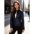 thumbnail image 5 of Women's Faux Leather Jacket, Stand Collar Moto Biker PU Coat for Women, Slim Fit Zippered Outwear for Casual Fall Winter Fashion, 5 of 7